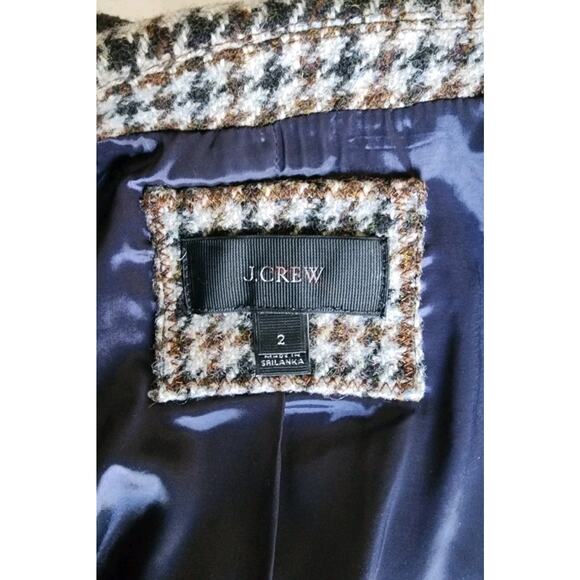 J. Crew Women Black/Brown Houndstooth Blazer Size 2 Gold Metal Crest Buttons - Picture 2 of 7